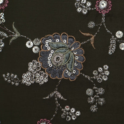 Mehndi Green Color Chinon Embroidery Fabric
