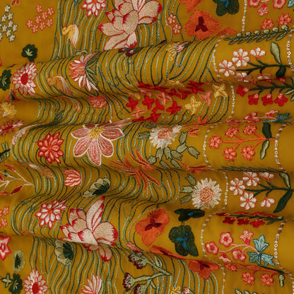 YELLOW Color Georgette Embroidery Fabric