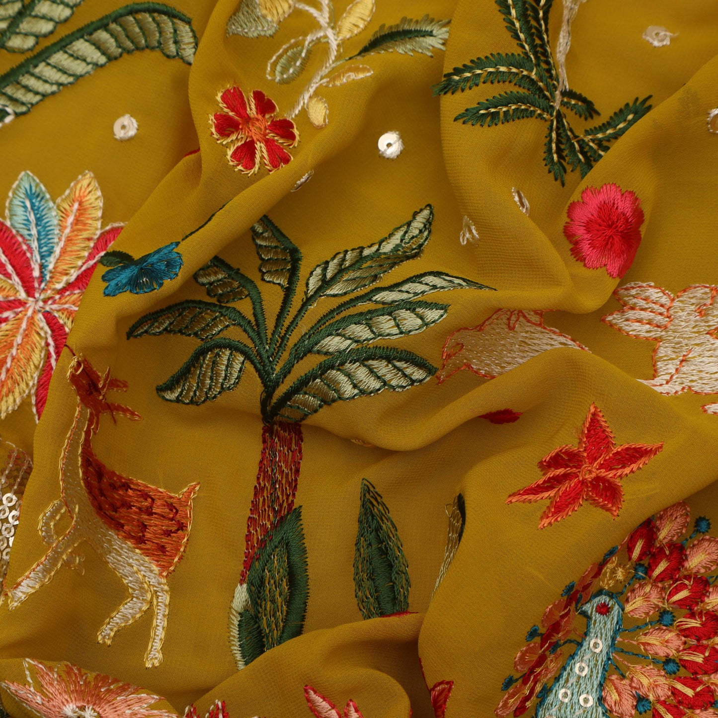 YELLOW Color Georgette Embroidery Fabric