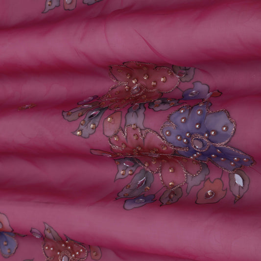 PINK Color Organza Embroidery Fabric