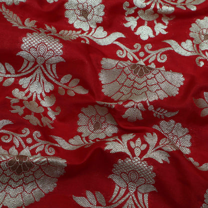 Red Color Chinia Meena Brocade Fabric