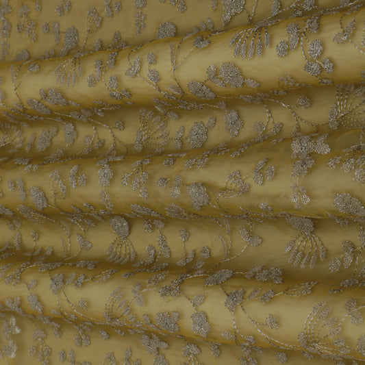 Mustard Color Organza Embroidery Fabric