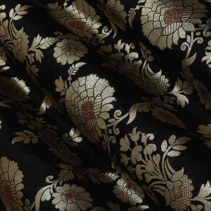 BLACK Color Chinia Meena Brocade Fabric