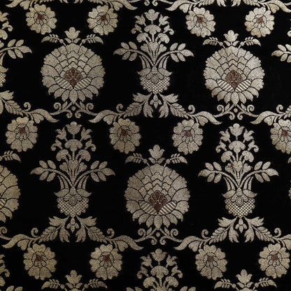 BLACK Color Chinia Meena Brocade Fabric