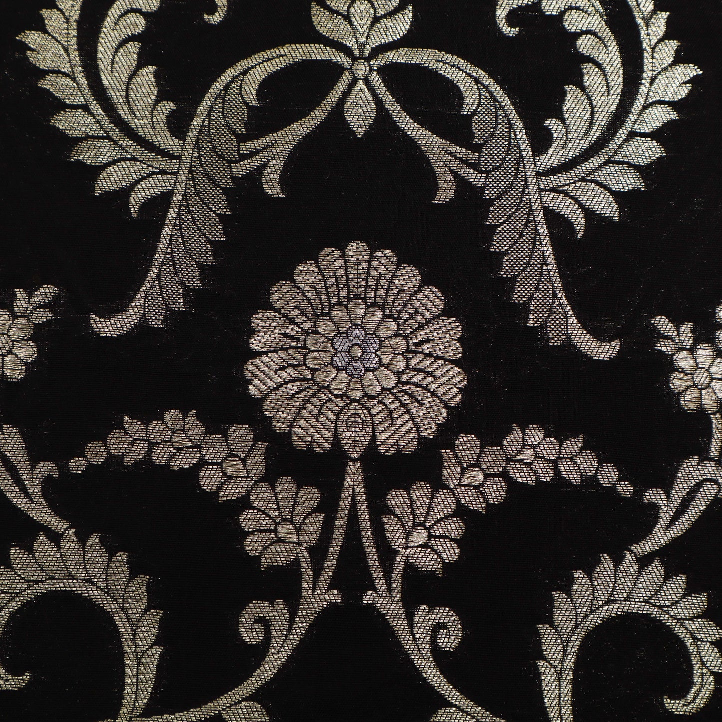 BLACK Color Chinia Meena Brocade Fabric