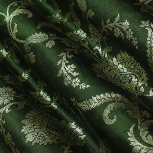Mehndi Green Color Chinia Meena Brocade Fabric