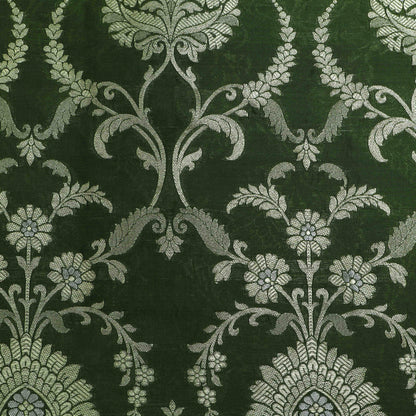 Mehndi Green Color Chinia Meena Brocade Fabric