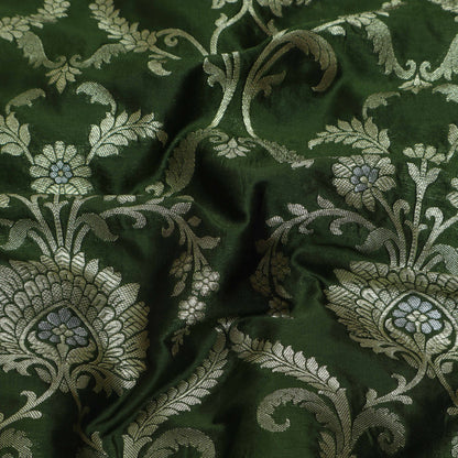 Mehndi Green Color Chinia Meena Brocade Fabric