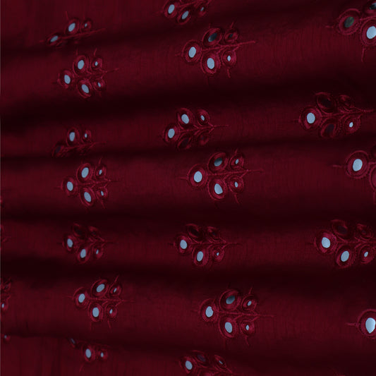 Maroon Color Nokia Silk Embroidery Fabric