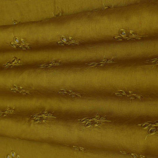 Mustard Color Nokia Silk Embroidery Fabric