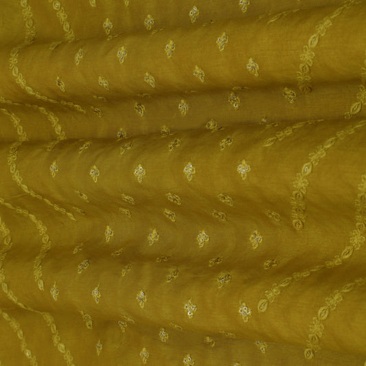 Mustard Color Nokia Silk Embroidery Fabric