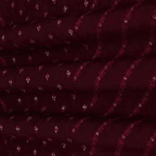 Maroon Color Nokia Silk Embroidery Fabric