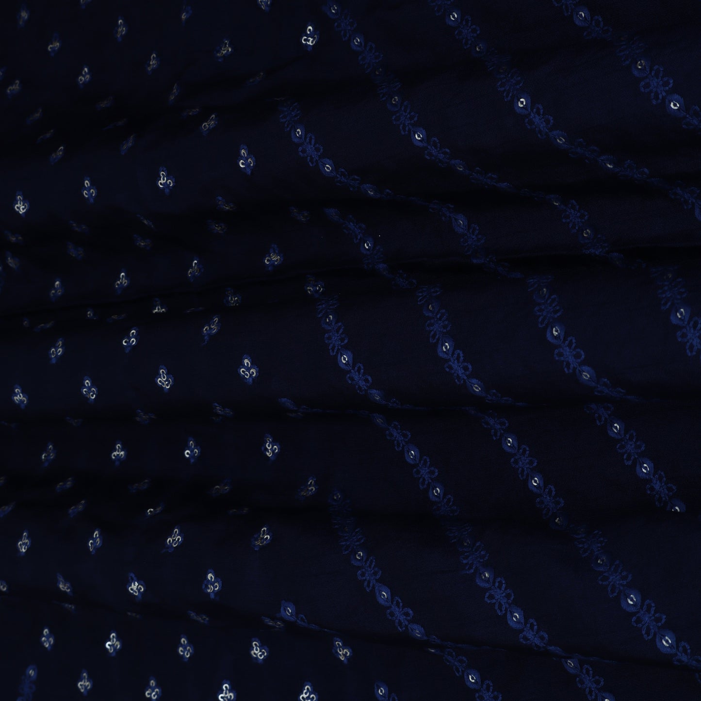 NAVY BLUE Color Nokia Silk Embroidery Fabric