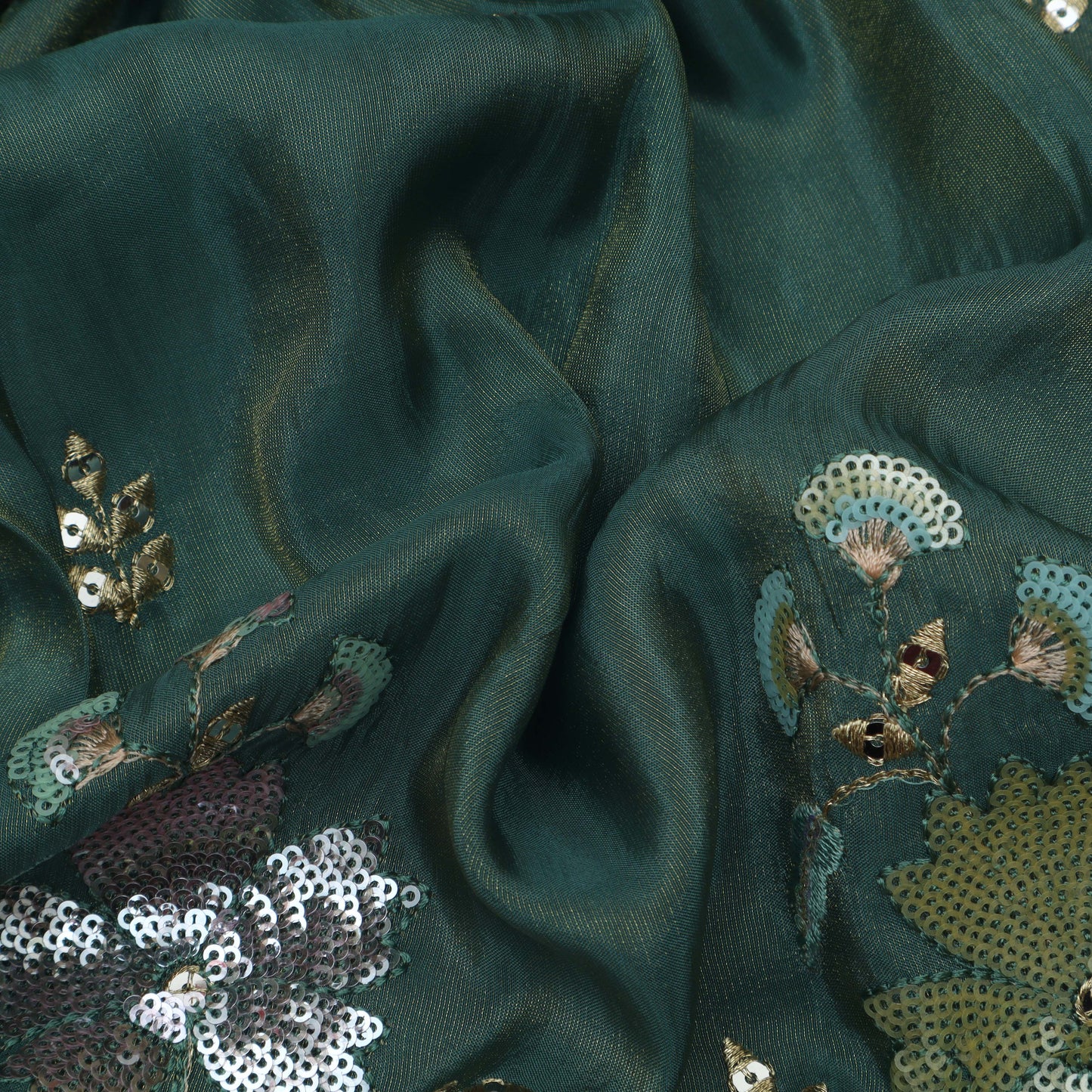 Green Color Tissue Embroidery Fabric