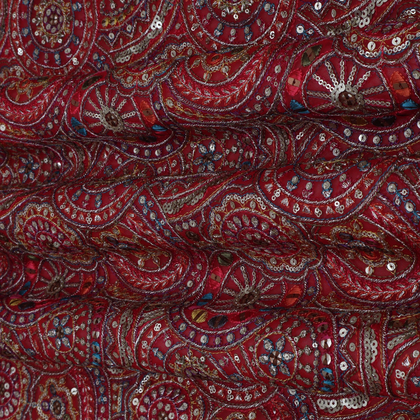 RED Color  Georgette Embroidery Fabric