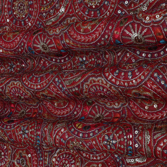 RED Color  Georgette Embroidery Fabric