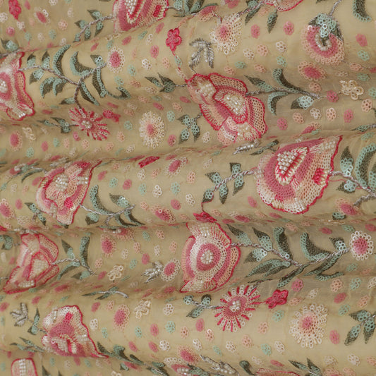 Cream Color  Georgette Embroidery Fabric