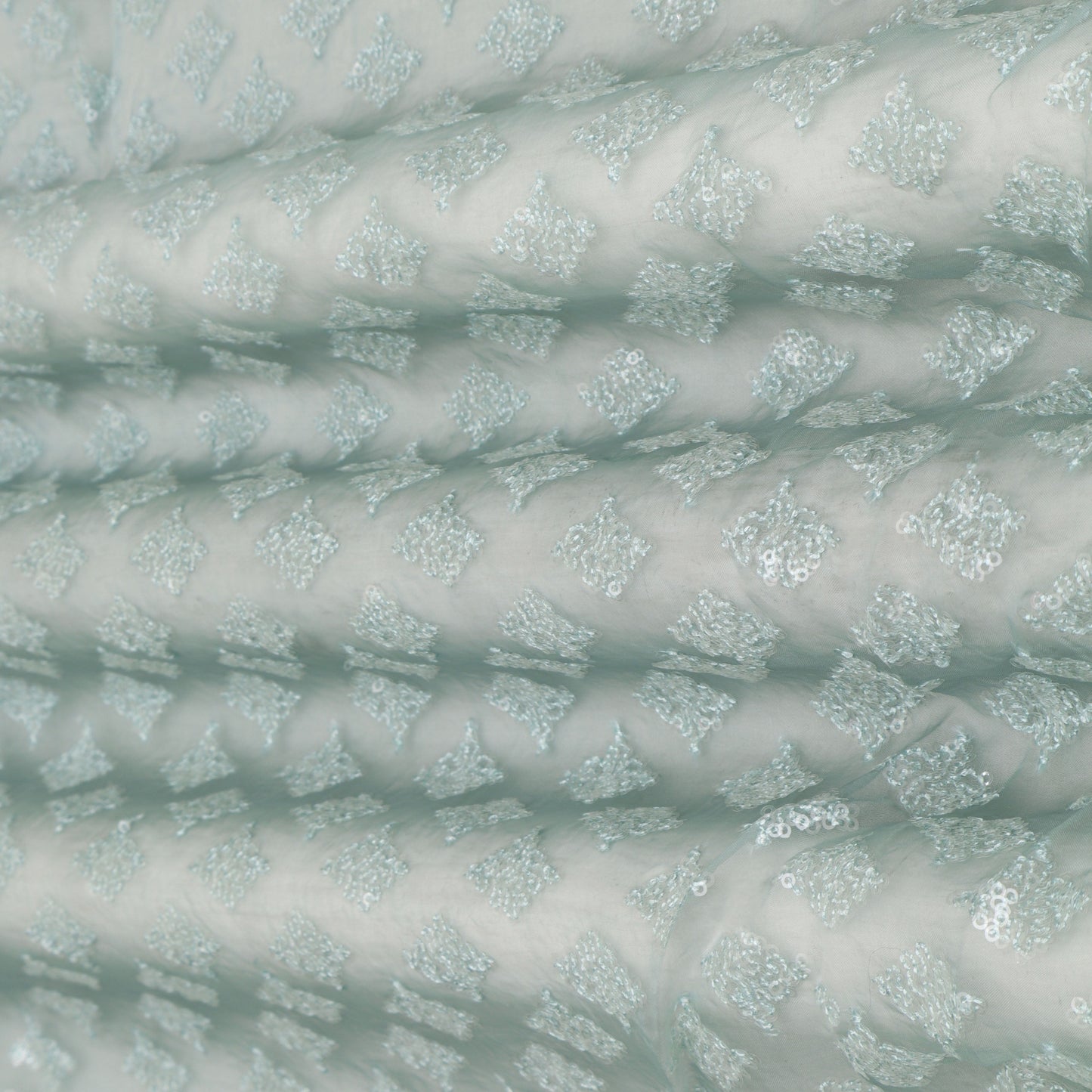 Sea Green Color Organza Embroidery Fabric