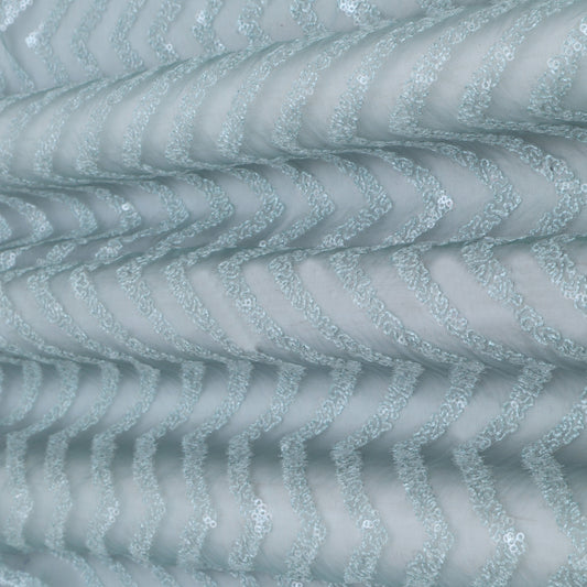 Sea Green Color Organza Embroidery Fabric